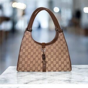 Gucci Jackie Tan and Brown Monogram Shoulder Bag! Comes with a dust bag!